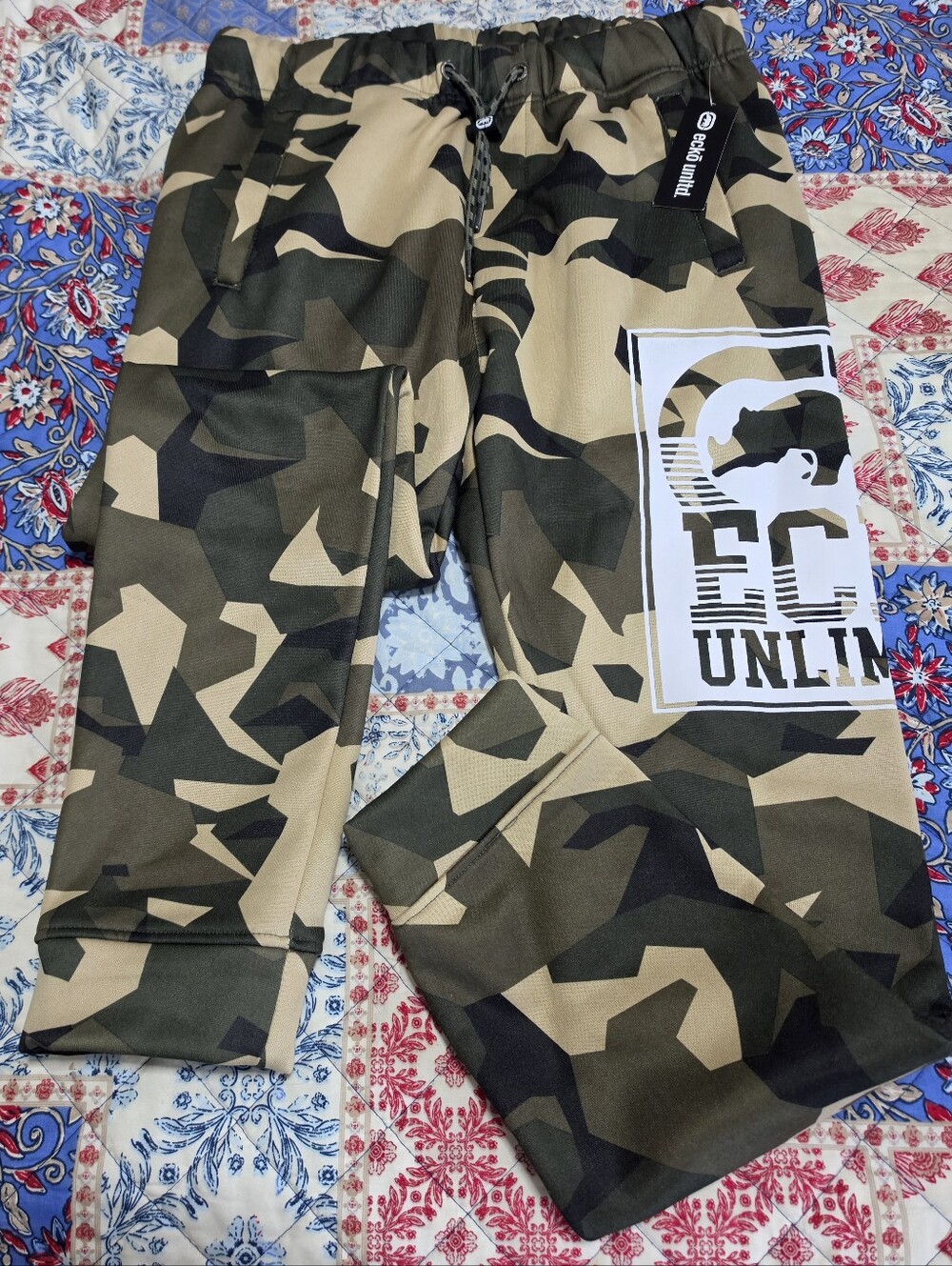Ecko Unlimited Camo Joggers in Olive and Khaki